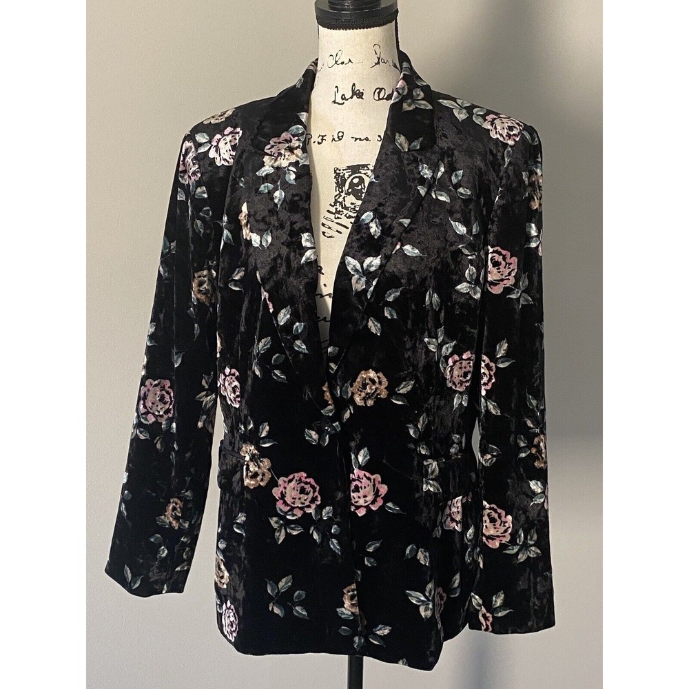 Tahari Arthur S Levine Black Velvet floral Blazer Women's Sz 16 EUC